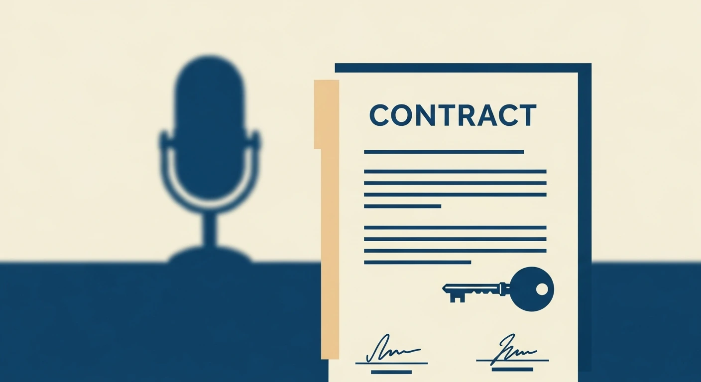 Editorial visualization of voice over usage rights and licensing