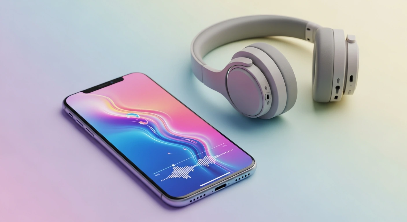 Smartphone with vertical video and headphones for mobile-first voice over Smartphone with vertical video and headphones for mobile-first voice over